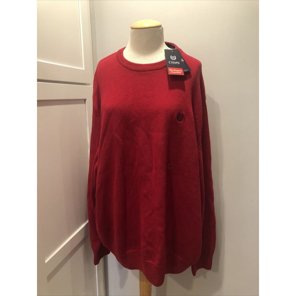 Chaps Sweater‎ Mens Size 2XB Red Knit Crewneck Long Sleeve New Embroidered Logo